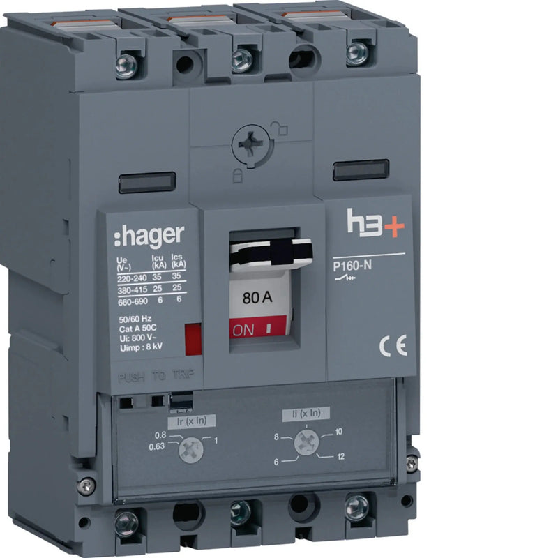 Leistungsschalter h3+ P160 TM ADJ 3P3D 80A 25kA CTC | Hager