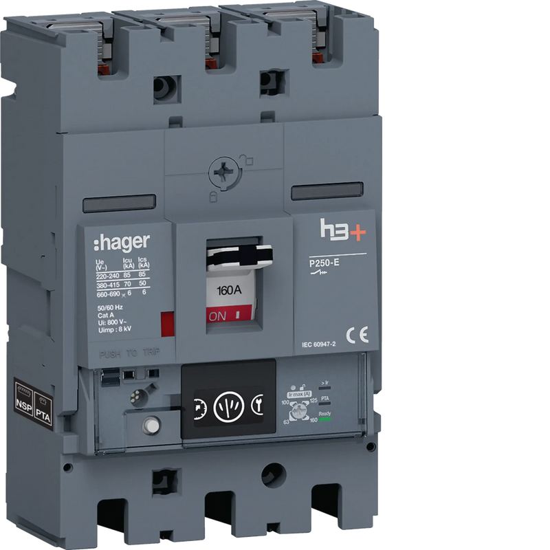 Leistungsschalter h3+ P250 Energy 3P3D 160A 70kA FTC | Hager