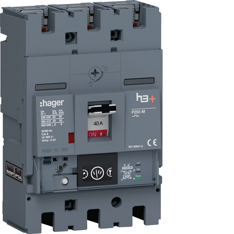 Leistungsschalter h3+ P250 Energy 3P3D 40A 50kA FTC | Hager
