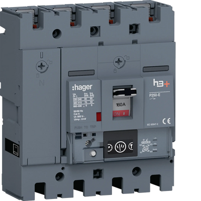 Leistungsschalter h3+ P250 Energy 4P4D N0-50-100% 160A 70kA FTC | Hager