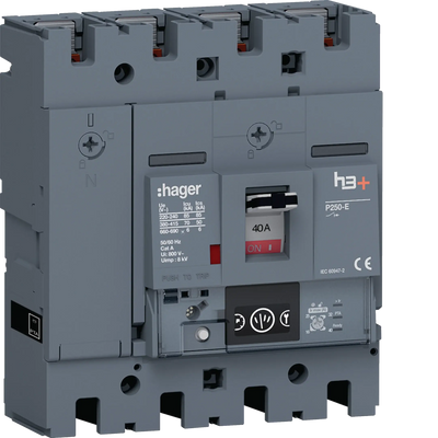 Leistungsschalter h3+ P250 Energy 4P4D N0-50-100% 40A 70kA FTC | Hager