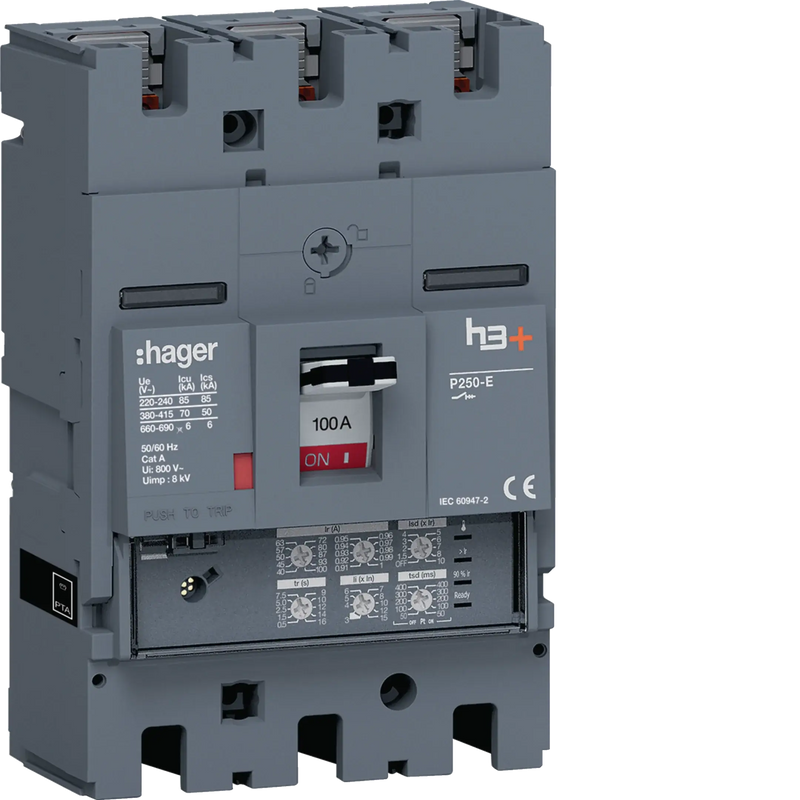 Leistungsschalter h3+ P250 LSI 3P3D 100A 70kA FTC | Hager