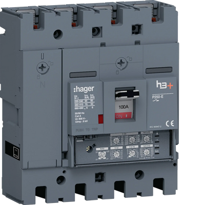 Leistungsschalter h3+ P250 LSI 4P4D N0-50-100% 100A 70kA FTC | Hager