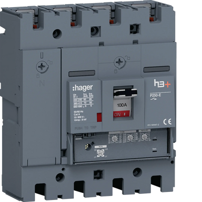 Leistungsschalter h3+ P250 LSnI 4P4D N0-50-100% 100A 70kA FTC | Hager
