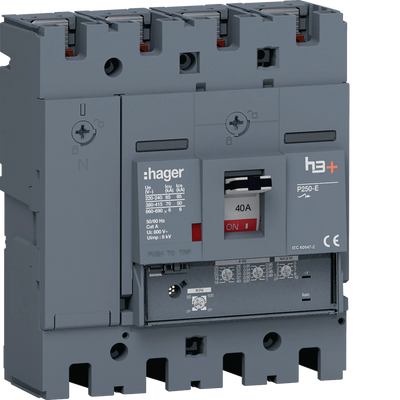 Leistungsschalter h3+ P250 LSnI 4P4D N0-50-100% 40A 70kA FTC | Hager