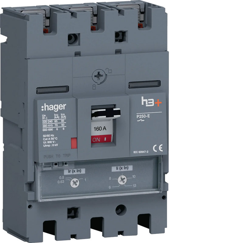 Leistungsschalter h3+ P250 TM ADJ 3P3D 160A 70kA FTC | Hager