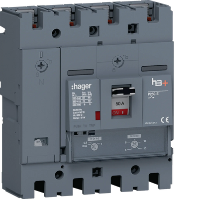 Leistungsschalter h3+ P250 TM ADJ 4P4D N0-100% 50A 70kA FTC | Hager