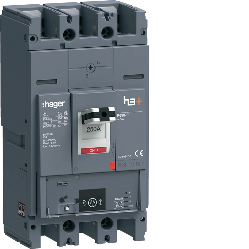 Leistungsschalter h3+ P630 Energy 3P3D 250A 70kA FTC | Hager