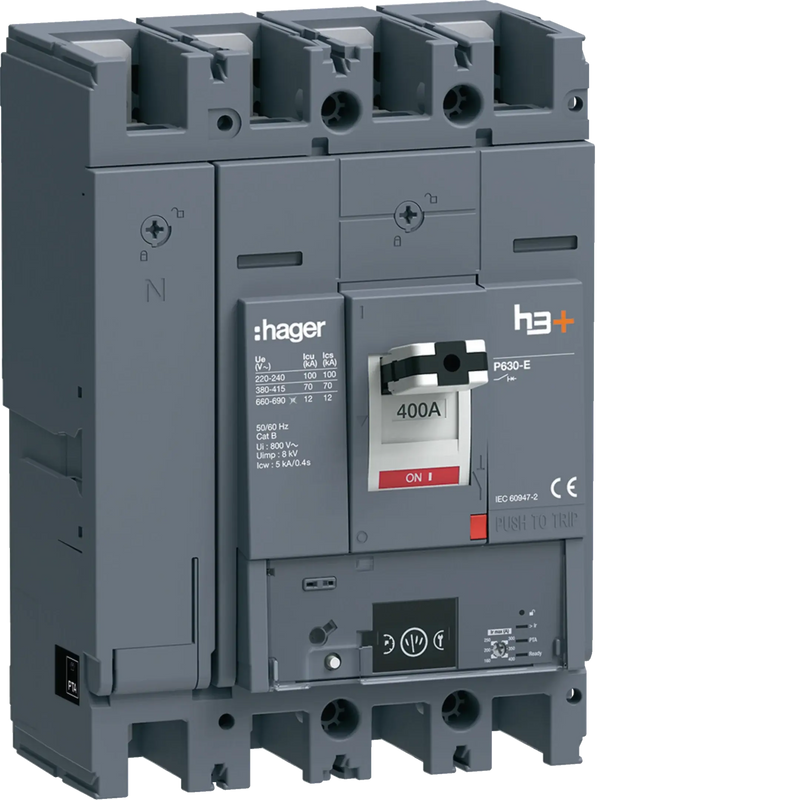 Leistungsschalter h3+ P630 Energy 4P4D N0-50-100% 400A 70kA FTC | Hager
