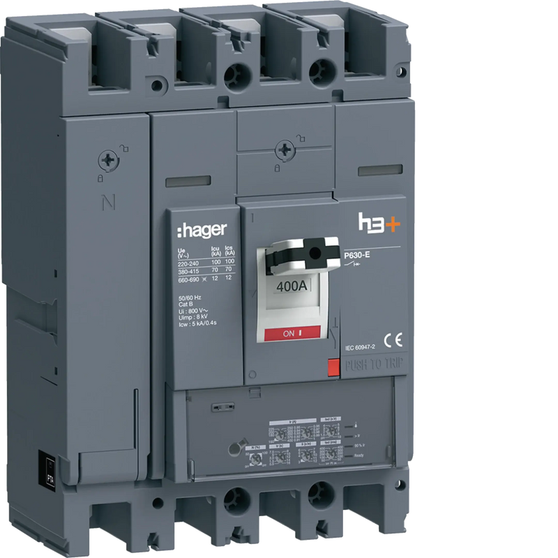 Leistungsschalter h3+ P630 LSI 4P4D N0-50-100% 400A 70kA FTC | Hager