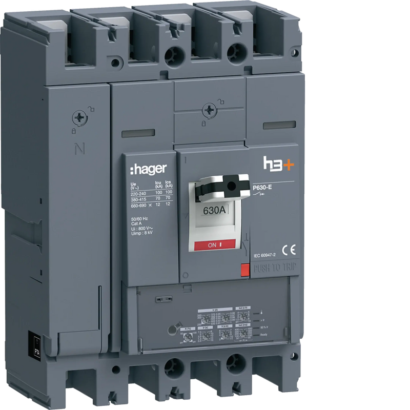 Leistungsschalter h3+ P630 LSI 4P4D N0-50-100% 630A 70kA FTC | Hager
