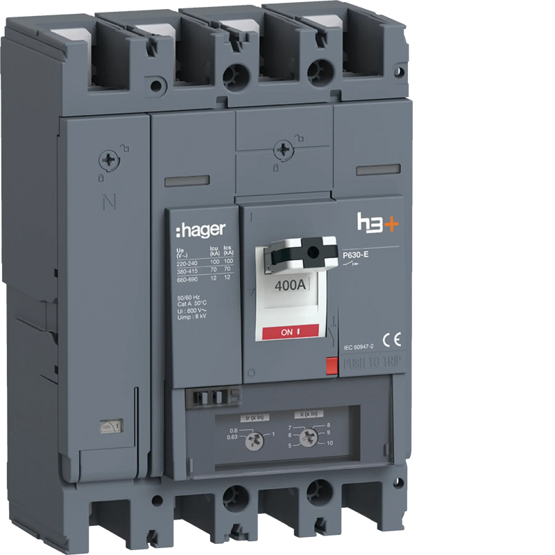 Leistungsschalter h3+ P630 TM 4x400A 70kA | Hager