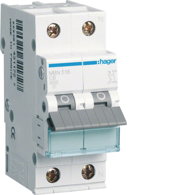 Leitungsschutzschalter 1P+N 6kA B-Charakteristik 16A 2 Module | Hager