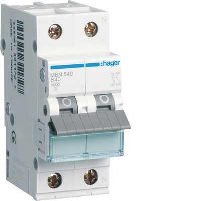 Leitungsschutzschalter 1P+N 6kA B-Charakteristik 40A 2 Module | Hager