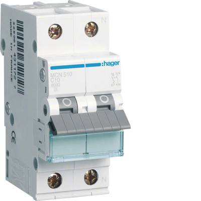 Leitungsschutzschalter 1P+N 6kA C-Charakteristik 10A 2 Module | Hager
