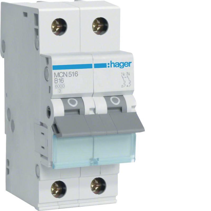 Leitungsschutzschalter 1P+N 6kA C-Charakteristik 16A 2 Module | Hager