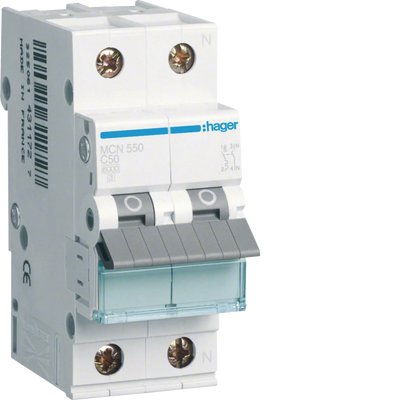 Leitungsschutzschalter 1P+N 6kA C-Charakteristik 50A 2 Module | Hager