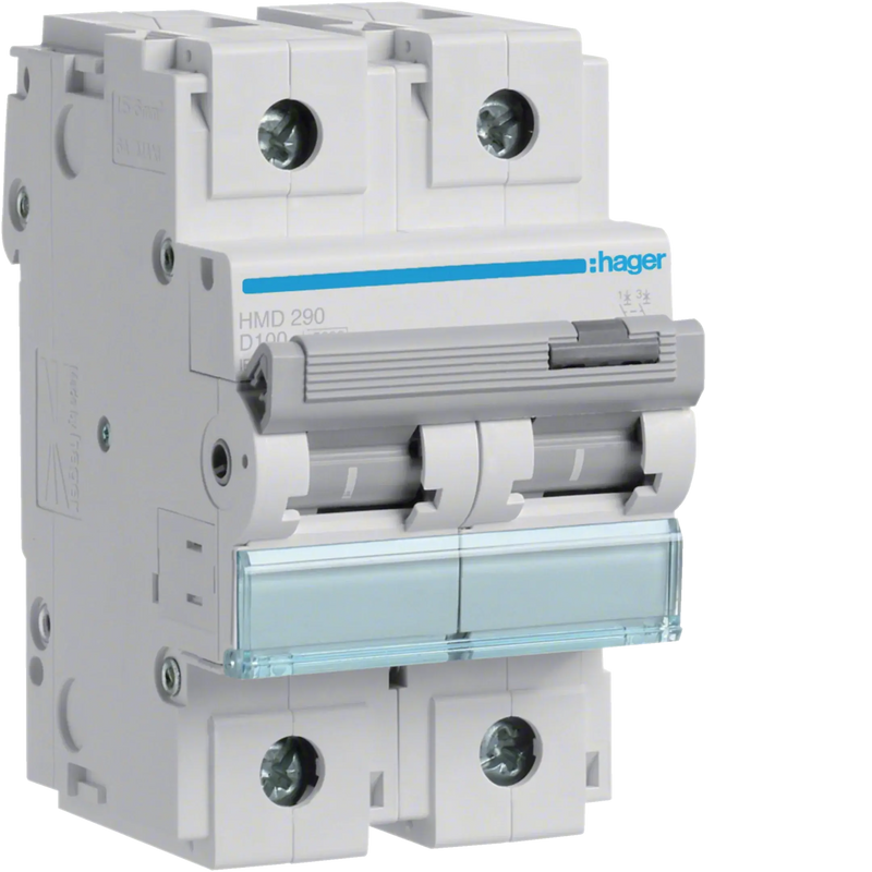 Leitungsschutzschalter 2 polig 15kA D-Charakteristik 100A 3 Module | Hager