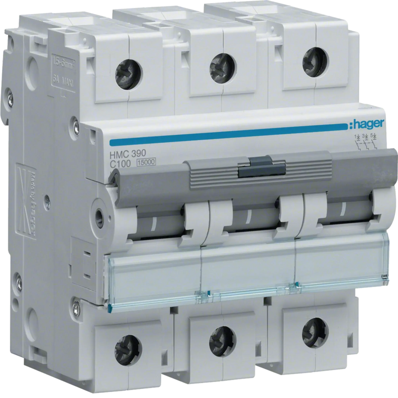 Leitungsschutzschalter 3 polig 15kA C-Charakteristik 100A 4.5 Module | Hager