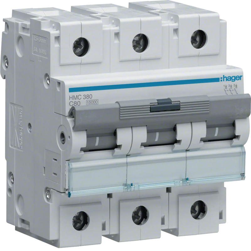 Leitungsschutzschalter 3 polig 15kA C-Charakteristik 80A 4.5 Module | Hager