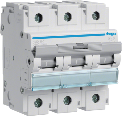Leitungsschutzschalter 3 polig 15kA D-Charakteristik 100A 4.5 Module | Hager