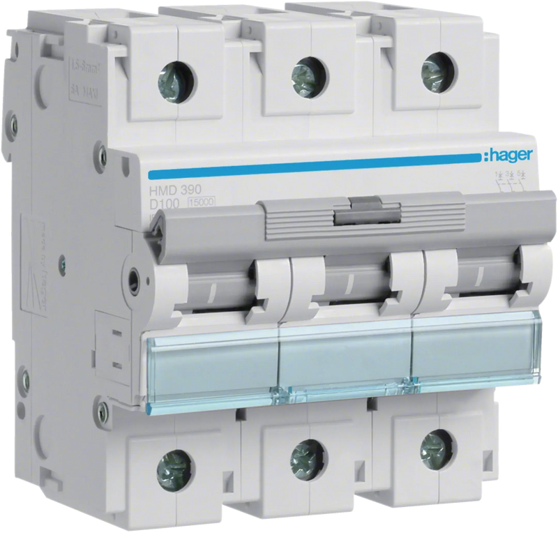 Leitungsschutzschalter 3 polig 15kA D-Charakteristik 100A 4.5 Module | Hager