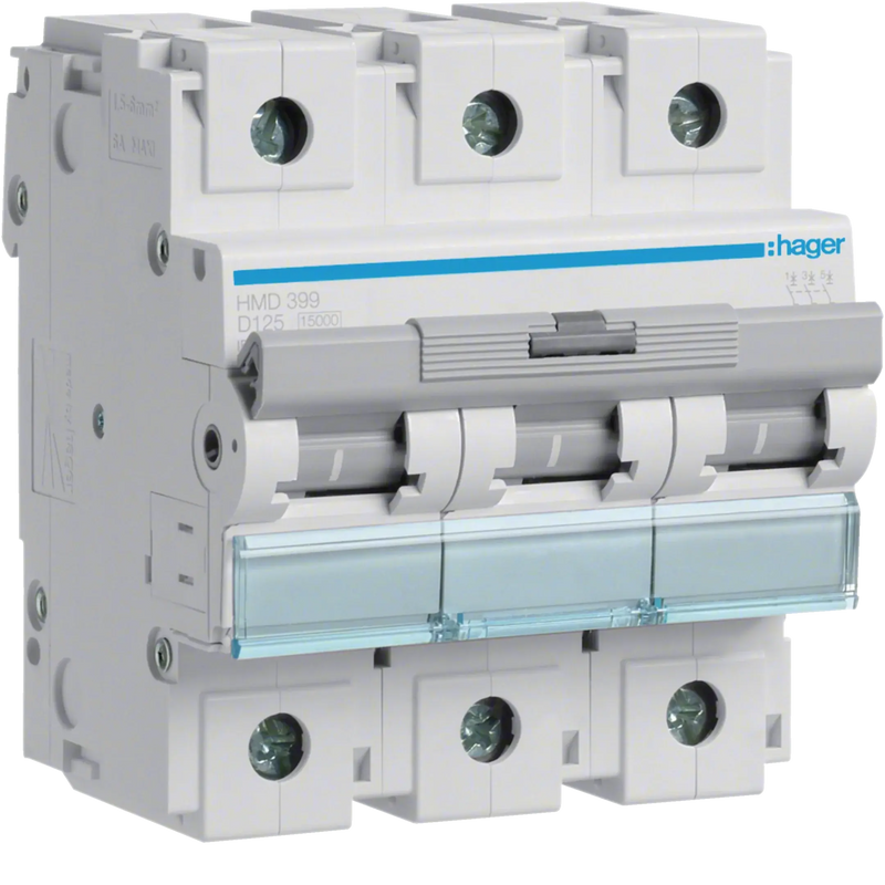 Leitungsschutzschalter 3 polig 15kA D-Charakteristik 125A 4.5 Module | Hager