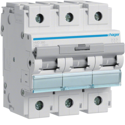 Leitungsschutzschalter 3 polig 15kA D-Charakteristik 80A 4.5 Module | Hager