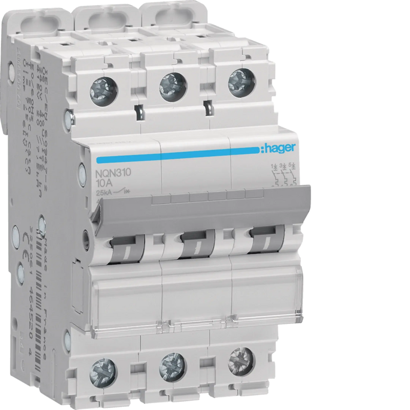 Leitungsschutzschalter 3 polig 25kA B-Charakteristik 10A 3 Module | Hager