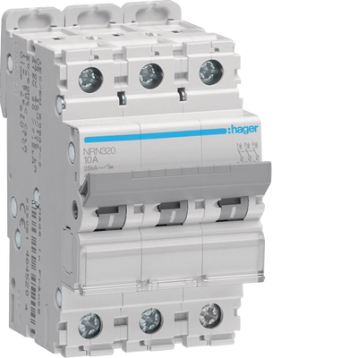 Leitungsschutzschalter 3 polig 25kA C-Charakteristik 20A 3 Module | Hager