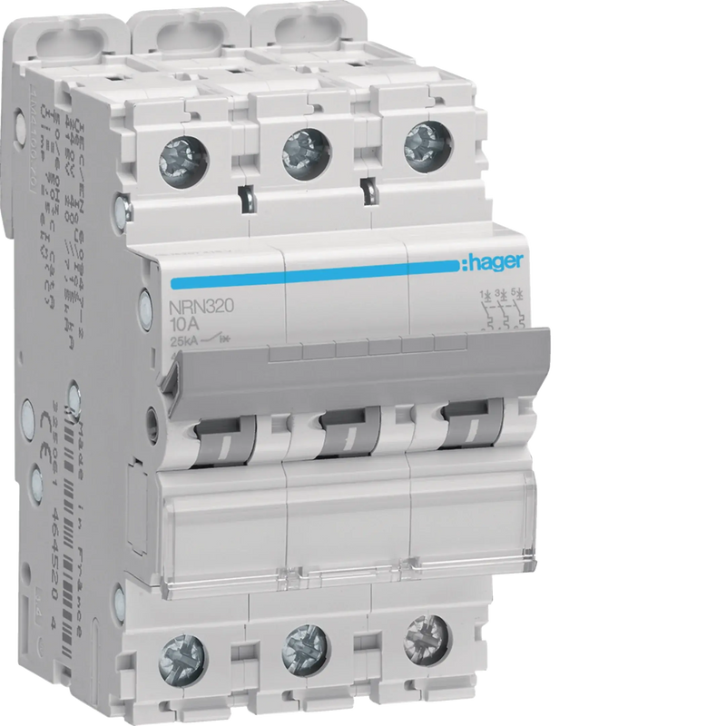 Leitungsschutzschalter 3 polig 25kA C-Charakteristik 20A 3 Module | Hager