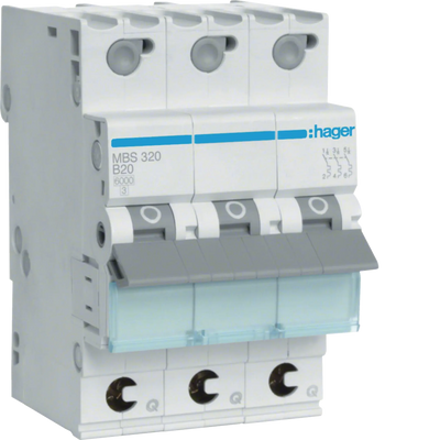 Leitungsschutzschalter 3 polig 6kA B-Charakteristik 20A QuickConnect 3 Module | Hager