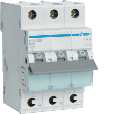 Leitungsschutzschalter 3 polig 6kA B-Charakteristik 25A QuickConnect 3 Module | Hager