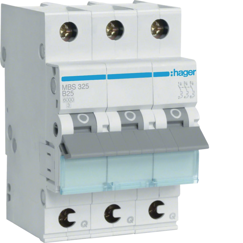Leitungsschutzschalter 3 polig 6kA B-Charakteristik 25A QuickConnect 3 Module | Hager