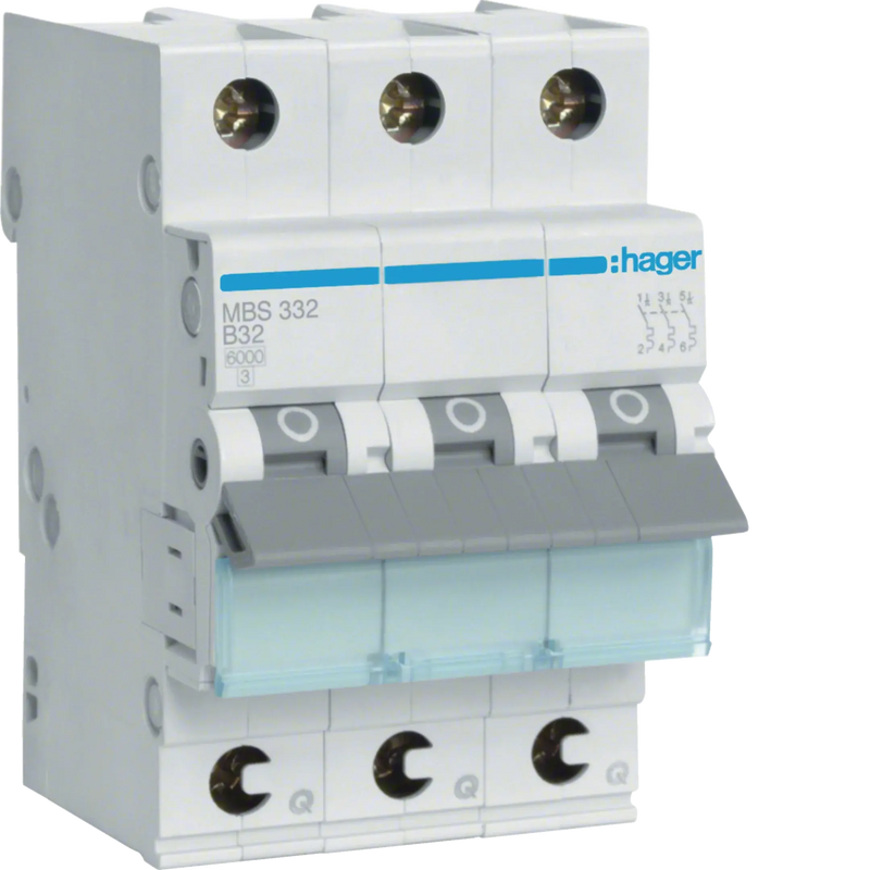 Leitungsschutzschalter 3 polig 6kA B-Charakteristik 32A QuickConnect 3 Module | Hager