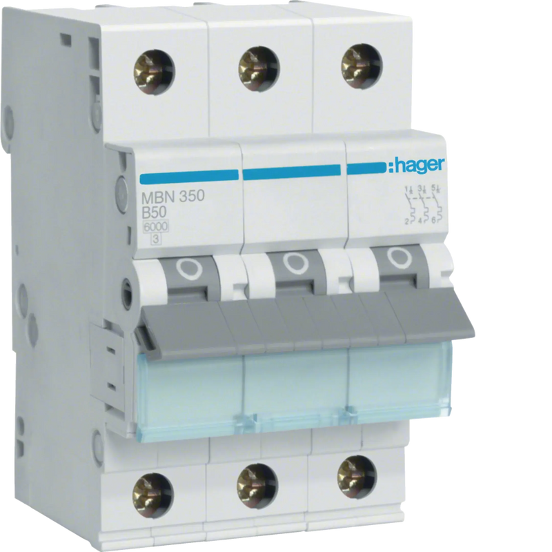 Leitungsschutzschalter 3 polig 6kA B-Charakteristik 50A 3 Module | Hager