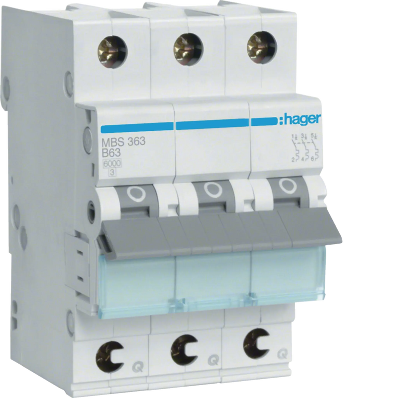 Leitungsschutzschalter 3 polig 6kA B-Charakteristik 63A QuickConnect 3 Module | Hager