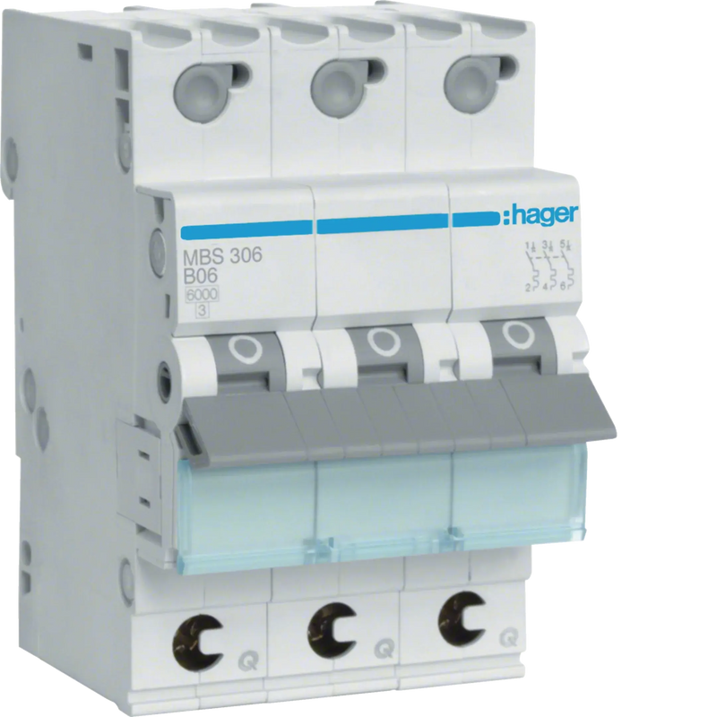 Leitungsschutzschalter 3 polig 6kA B-Charakteristik 6A QuickConnect 3 Module | Hager
