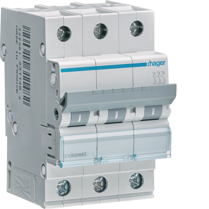 Leitungsschutzschalter 3 polig 6kA C-Charakteristik 10A 3 Module | Hager