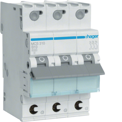 Leitungsschutzschalter 3 polig 6kA C-Charakteristik 10A Quick Connect 3 Module | Hager