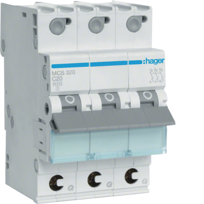 Leitungsschutzschalter 3 polig 6kA C-Charakteristik 20A QuickConnect 3 Module | Hager