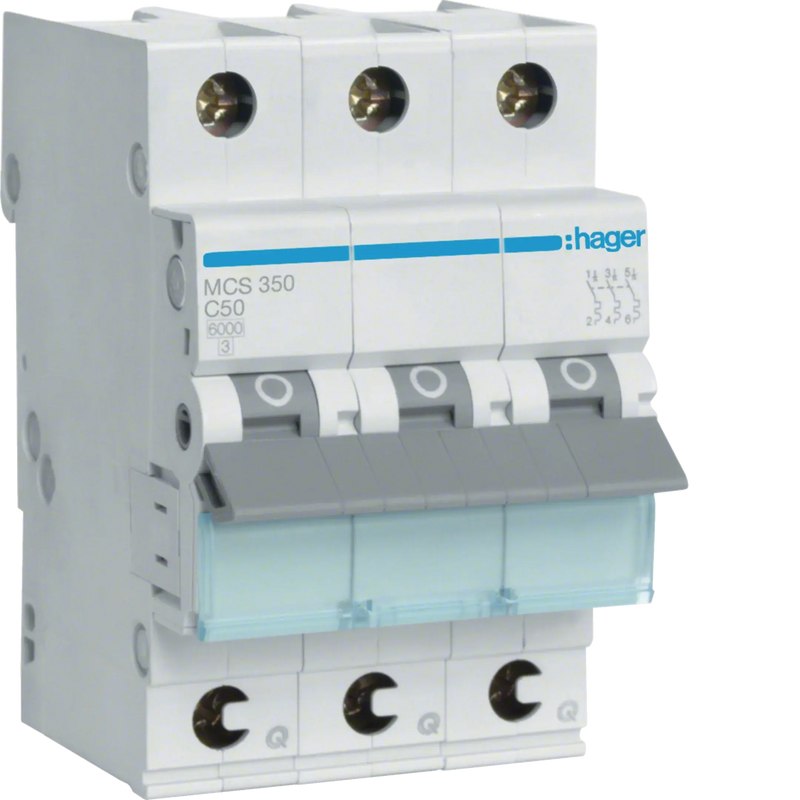 Leitungsschutzschalter 3 polig 6kA C-Charakteristik 50A QuickConnect 3 Module | Hager
