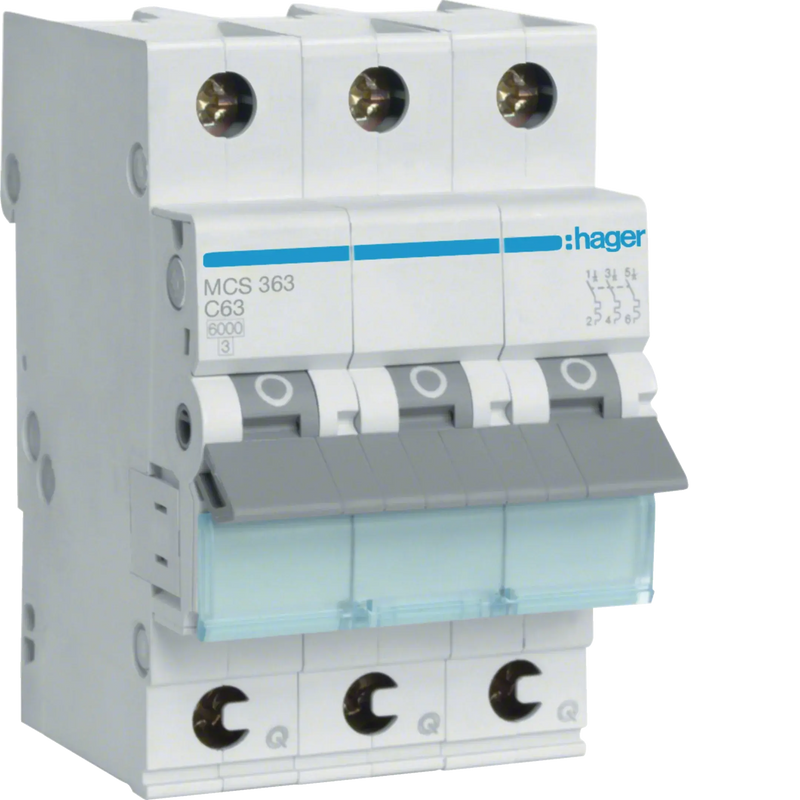 Leitungsschutzschalter 3 polig 6kA C-Charakteristik 63A QuickConnect 3 Module | Hager