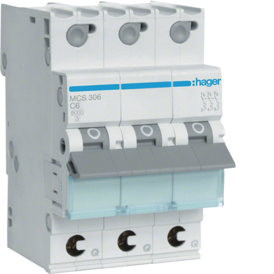 Leitungsschutzschalter 3 polig 6kA C-Charakteristik 6A QuickConnect 3 Module | Hager