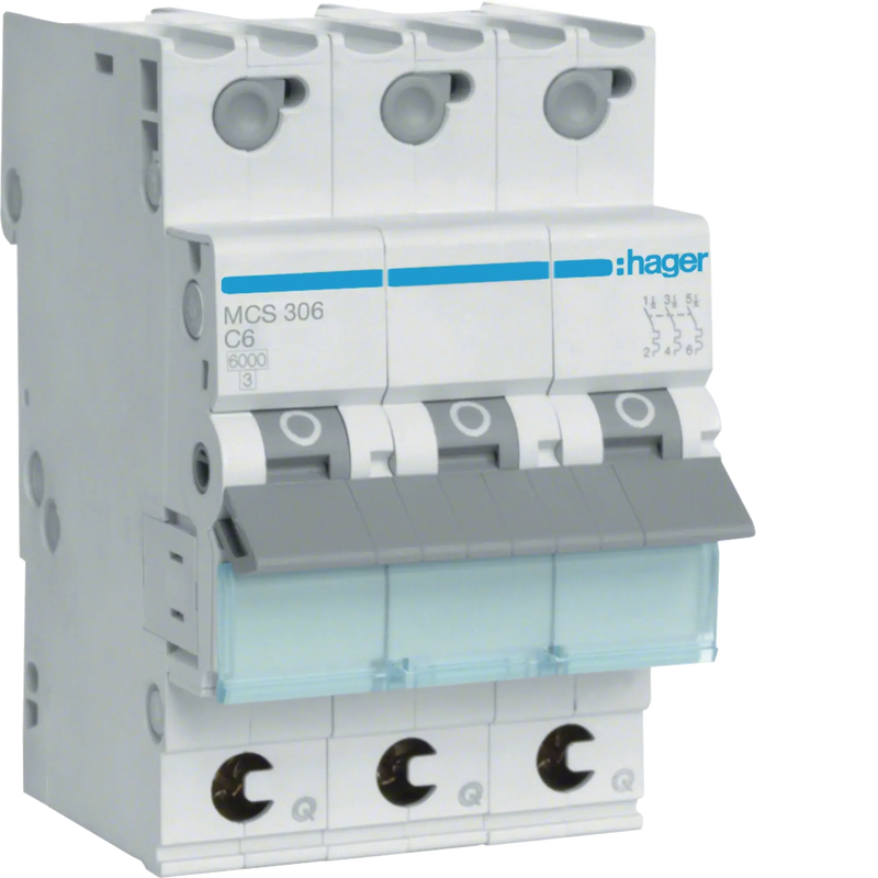 Leitungsschutzschalter 3 polig 6kA C-Charakteristik 6A QuickConnect 3 Module | Hager