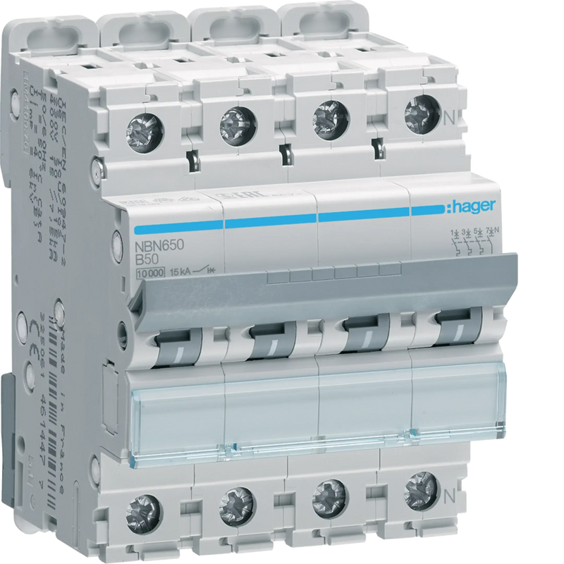 Leitungsschutzschalter 3P+N 10kA/15kA B-50A 4M | Hager