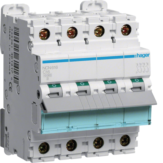 Leitungsschutzschalter 3P+N 10kA/15kA C-16A 4M | Hager