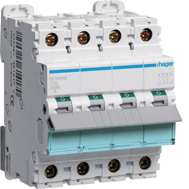 Leitungsschutzschalter 3P+N 10kA/15kA C-16A 4M | Hager