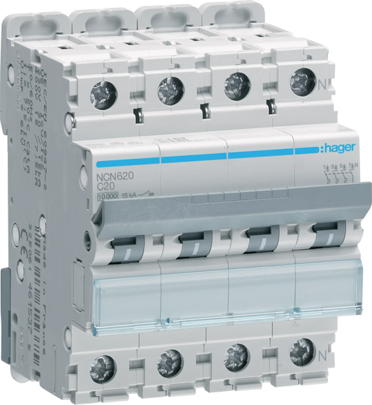 Leitungsschutzschalter 3P+N 10kA/15kA C-20A 4M | Hager
