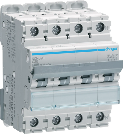 Leitungsschutzschalter 3P+N 10kA/15kA C-20A 4M | Hager